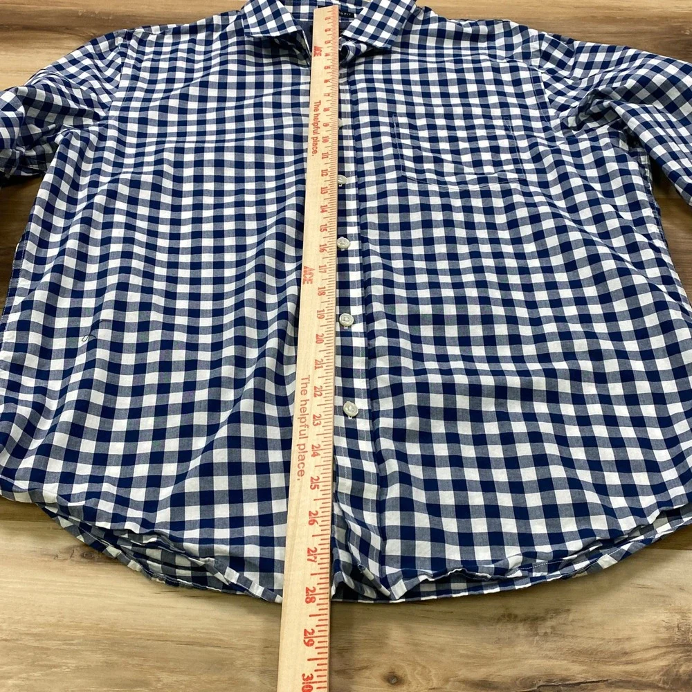 Banana Republic Shirt Mens Large Gingham Organic Cotton Untucked Fit Navy Blue